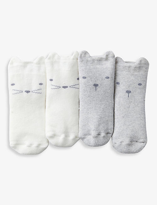 THE LITTLE WHITE COMPANY: Face cotton-blend socks set of two 0-24 months