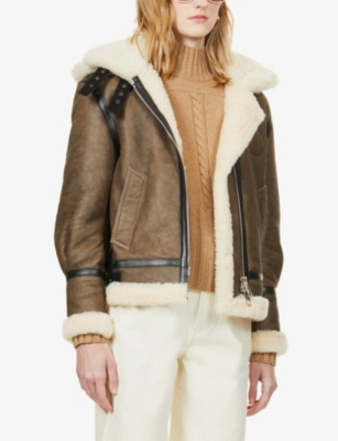 CHLOE Shearling trim leather aviator jacket Selfridges