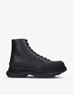 Shop Alexander Mcqueen Men's Blk/other Tread Slick Leather Boots
