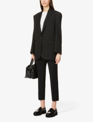 Shop Theory Women's Black Treeca Cropped Slim-leg Mid-rise Stretch-wool Trousers