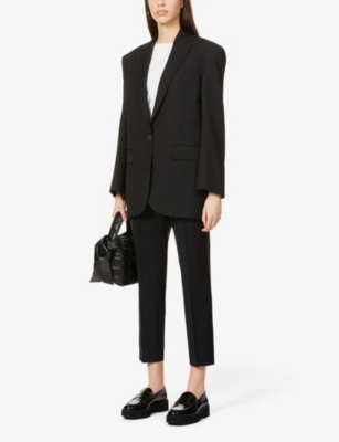 Shop Theory Womens Black Treeca Cropped Slim-leg Mid-rise Stretch-wool Trousers