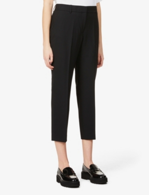 Theory Womens Black Treeca Cropped Slim-leg Mid-rise Stretch-wool Trousers