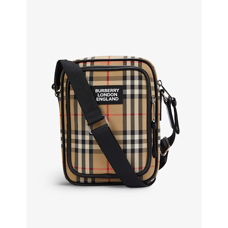 Burberry Freddie Vintage Check Cotton-blend Crossbody Bag In Archive Beige