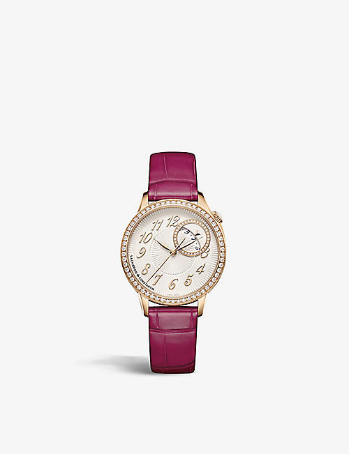 VACHERON CONSTANTIN: 4605F/000R-B496 Egérie 18ct rose-gold, 0,96ct round-cut diamond and satin strap self-winding watch