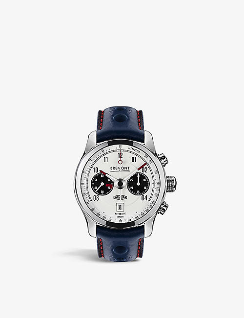 BREMONT: J-MKII-WH-R-S Jaguar MKII stainless-steel and leather automatic watch