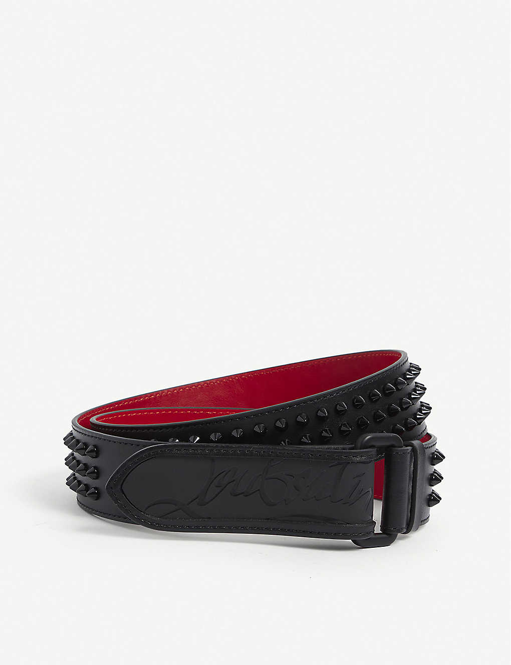 Shop Christian Louboutin Men's Black/black/black Loubi Stud-embellished Leather Belt