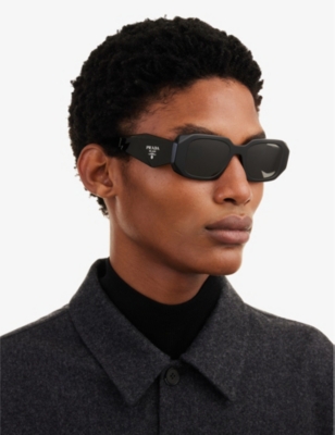 Prada Womens Black Pr 17ws Rectangular-frame Acetate Sunglasses In Black