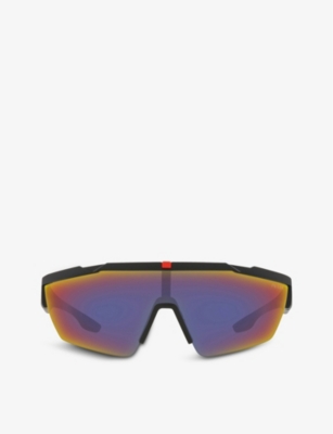 Prada Ps 03xs Shield-frame Nylon Sunglasses In Black