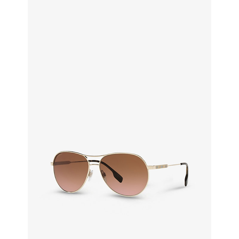 Shop Burberry Womens Gold Be3122 Tara Pilot-shape Metal Sunglasses