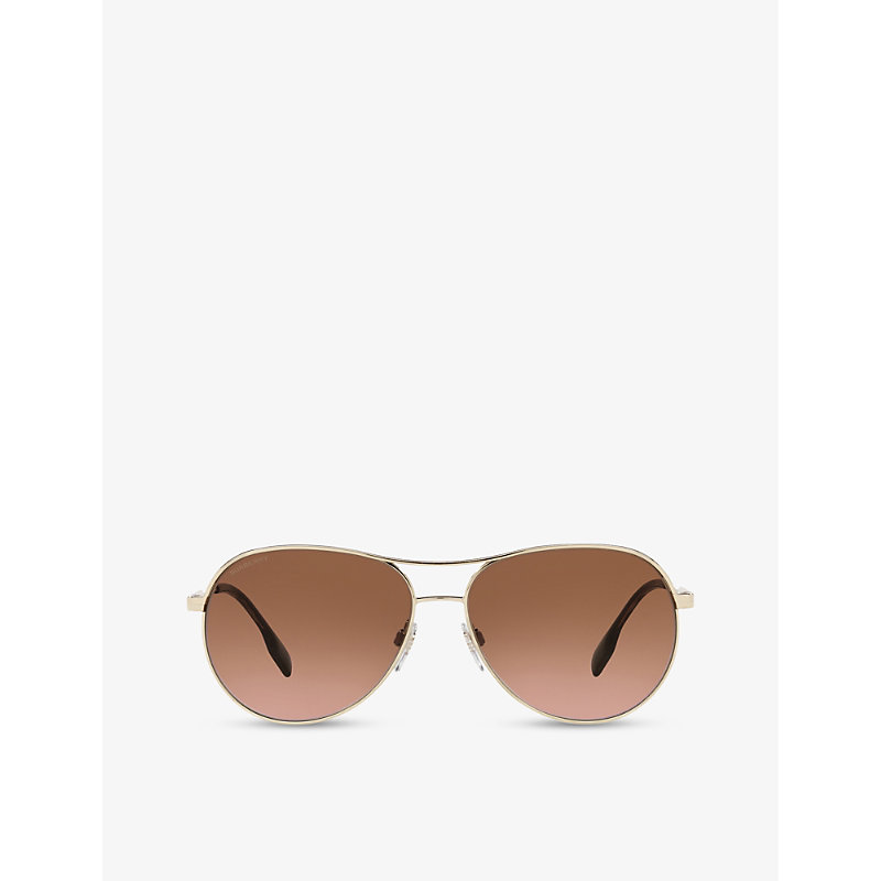 Shop Burberry Womens Gold Be3122 Tara Pilot-shape Metal Sunglasses
