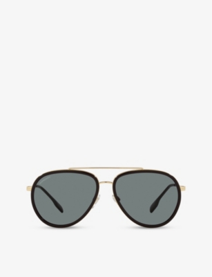 Burberry Womens Gold Be3125 Oliver Pilot-frame Metal Sunglasses
