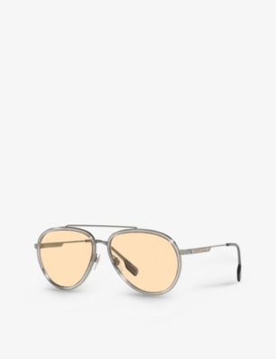 Shop Burberry Women's Grey Be3125 Oliver Pilot-frame Metal Sunglasses