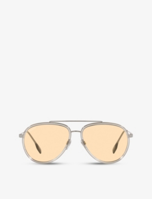 Burberry Womens Grey Be3125 Oliver Pilot-frame Metal Sunglasses