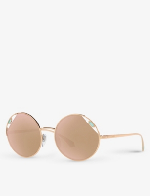 Bvlgari Bv6159 54 Serpenti Round-frame Metal Sunglasses In Gold