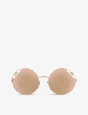 BVLGARI: BV6159 54 Serpenti round-frame metal sunglasses