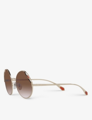 Shop Bvlgari Bv6159 54 Serpenti Round-frame Metal Sunglasses In Gold