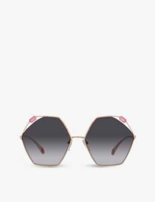 BVLGARI BV6160 58 Serpenti hexagonal metal sunglasses