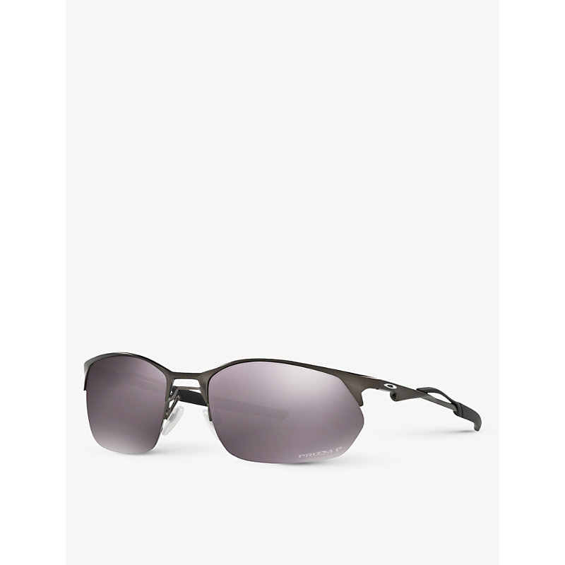 Shop Oakley Men's Grey Oo4145 Wire Tap 2.0 Rectangle-frame Metal Sunglasses