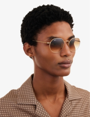 RAY-BAN: RB3565 Jack hexagonal-frame gold-toned and acetate sunglasses