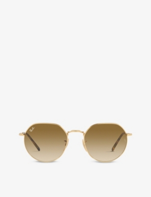 Shop Ray Ban Ray-ban Men's Gold Rb3565 Jack Hexagonal-frame Gold-toned And Acetate Sunglasses