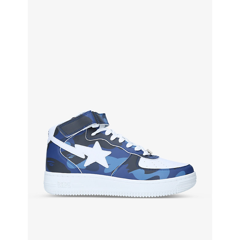 A Bathing Ape Mens Navy Bape Sta Camouflage-print Leather Mid-top Trainers 8