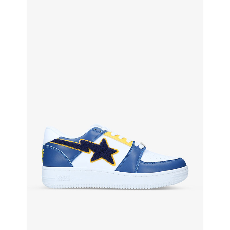 A Bathing Ape Bape Sta Colour-blocked Leather Low-top Trainers In Navy
