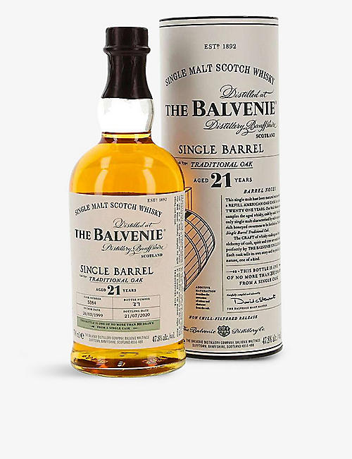 BALVENIE: Single barrel 21-year-old single malt Scotch whisky 700ml