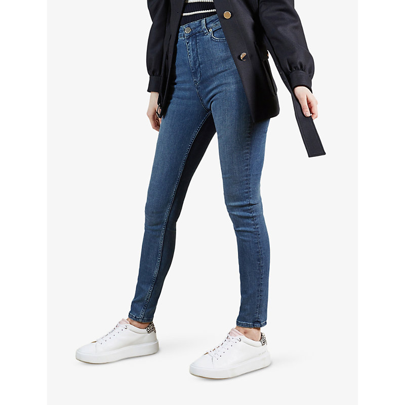 Shop Ted Baker Geon Skinny High-rise Stretch-denim Jeans In Mid-blue
