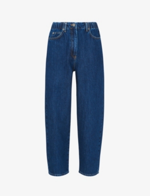 Whistles Elasticized Waist Mid-rise Barrel-leg Jeans In Dark Denim In Navy