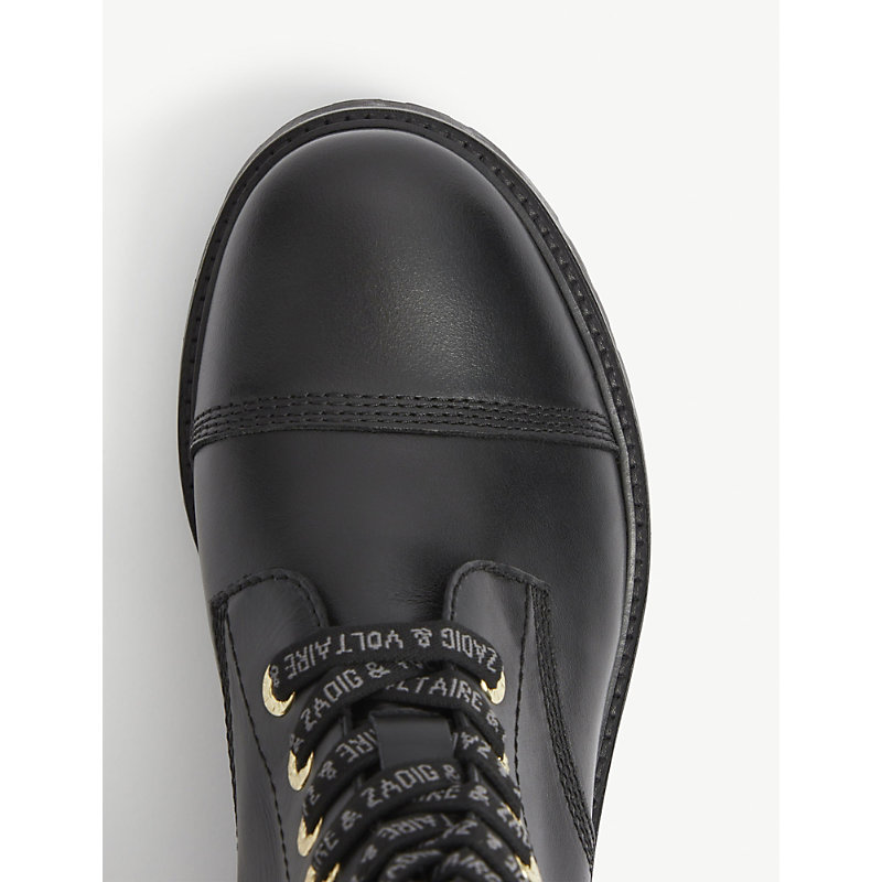 Shop Zadig & Voltaire Zadig&voltaire Women's Noir Joe Logo-lace Leather Ankle Boots In Black