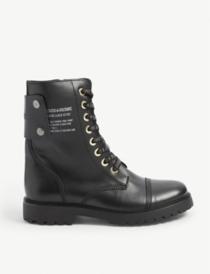 Shop Zadig & Voltaire Zadig&voltaire Women's Noir Joe Logo-lace Leather Ankle Boots In Black