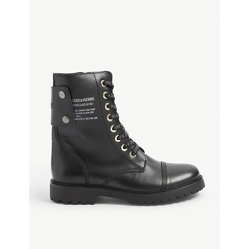 Shop Zadig & Voltaire Zadig&voltaire Women's Noir Joe Logo-lace Leather Ankle Boots In Black