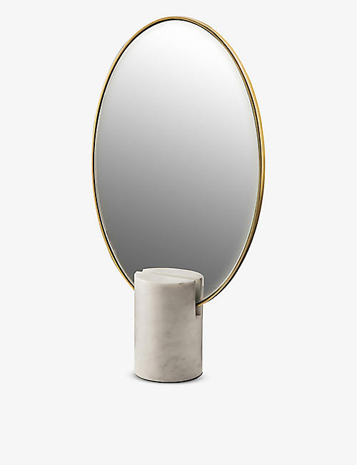 POLS POTTEN: Oval brass-coated marble mirror 40cm