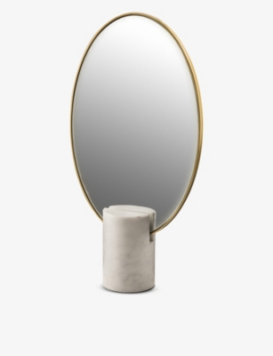 POLS POTTEN: Oval brass-coated marble mirror 40cm