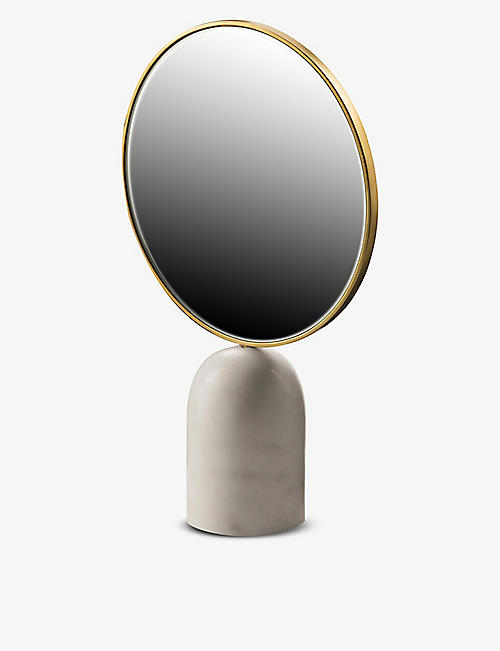 POLS POTTEN: Round brass-coated marble mirror 34cm