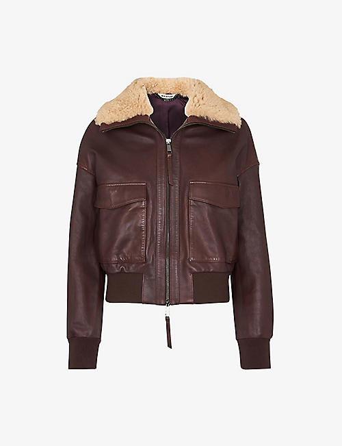 WHISTLES: Shearling collar leather jacket
