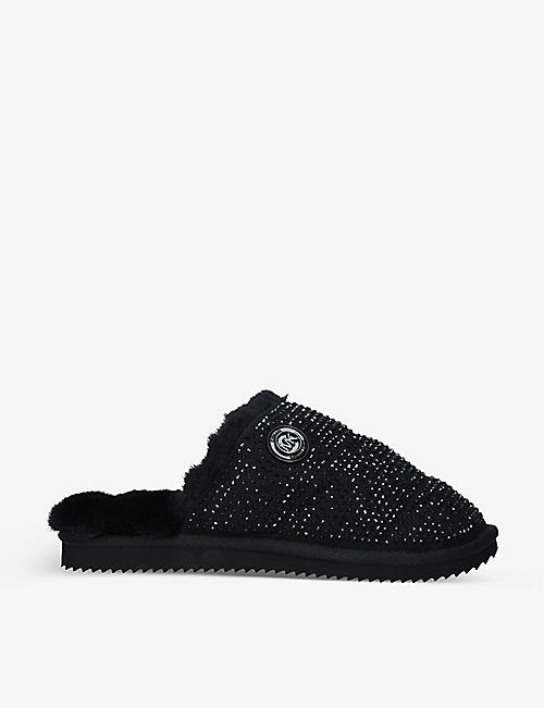 MICHAEL MICHAEL KORS: Janis rhinestone-embellished faux fur-lined slippers