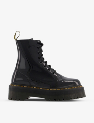 DR. MARTENS' WOMENS PATENT BLACK JADON 8-EYE PATENT LEATHER PLATFORM BOOTS 5,R03730812