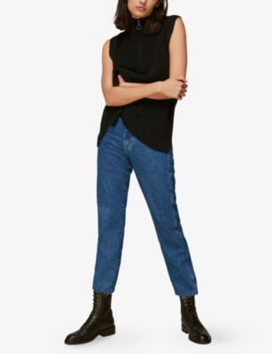 Shop Whistles Women's Blue Authentic Slim-leg High-rise Cropped Organic-denim Jeans