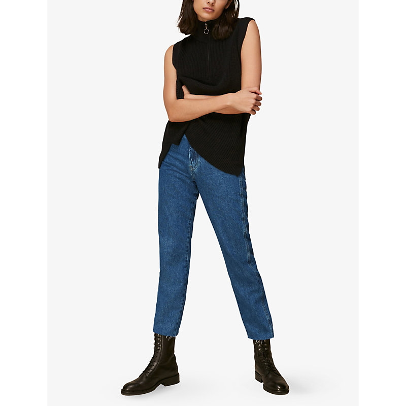 Shop Whistles Womens Blue Authentic Slim-leg High-rise Cropped Organic-denim Jeans