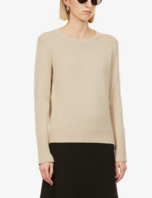 Shop Joseph Womens Gold Round-neck Ribbed Cashmere Jumper In Champagne