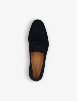 Magnanni Mens Mid Brown Diezma Suede Penny Loafers In Blue