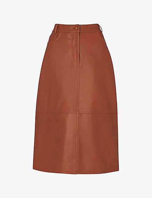 WHISTLES: High-waisted leather midi skirt
