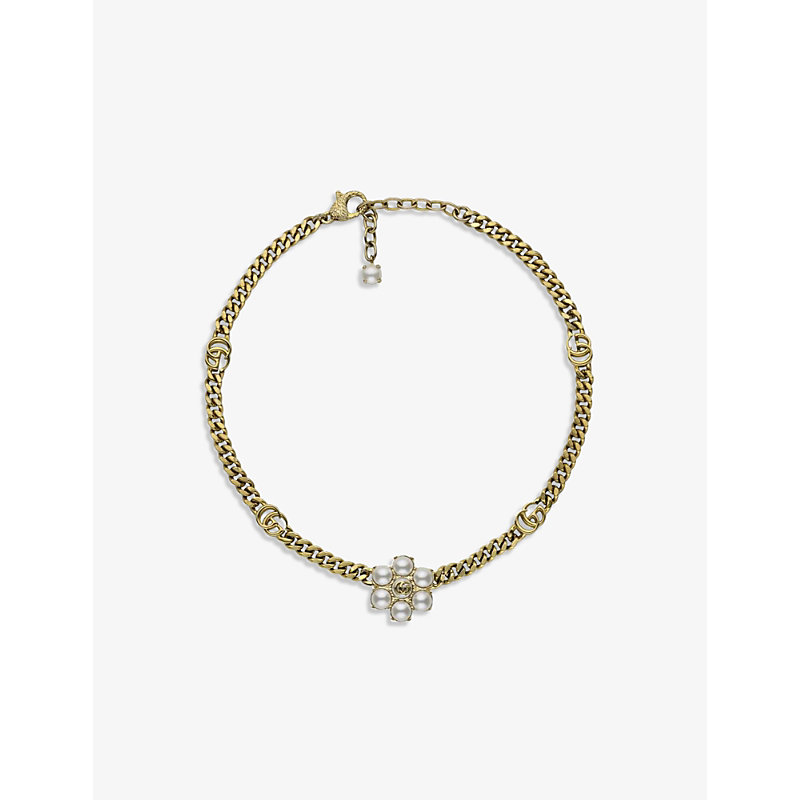 Gucci Gg Marmont Faux-pearl Necklace In Brass