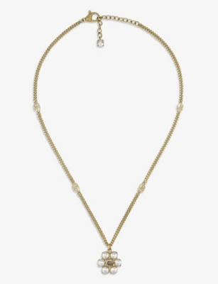 Gucci Gg Marmont Faux-pearl Necklace In Brass