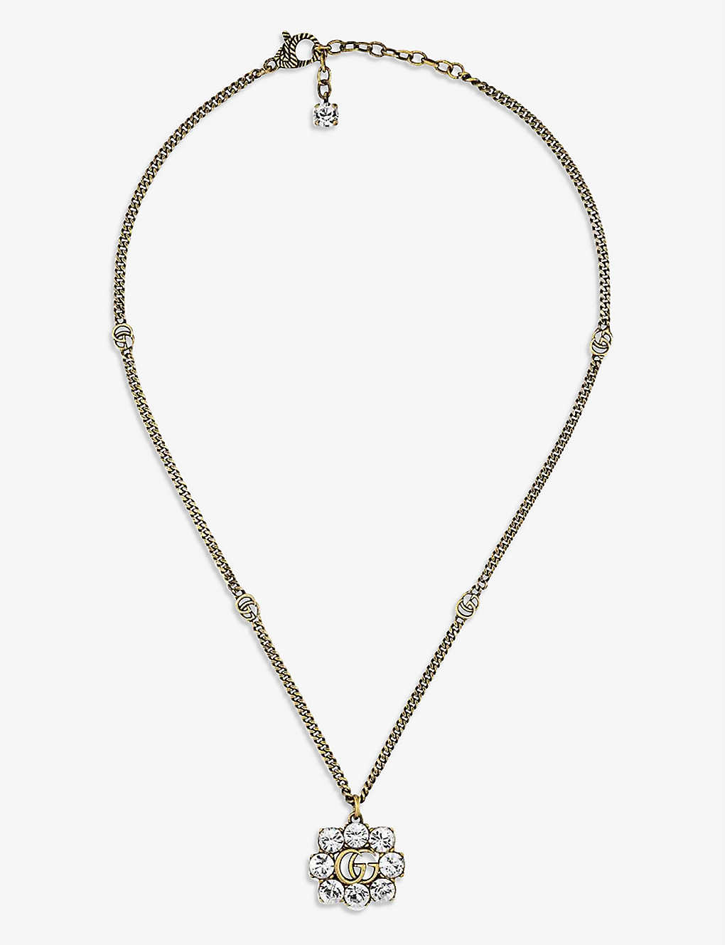 Gucci Gg Marmont Crystal Necklace In Brass
