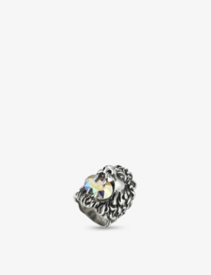 Gucci Lion Head Swarovski-crystal Ring In Brass