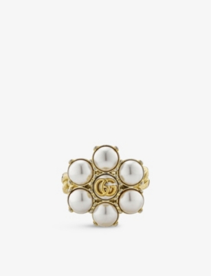 Gucci Womens Brass Gg Marmont Faux-pearl Ring In Gold