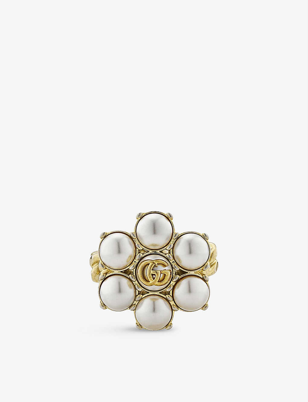 Gucci Womens Brass Gg Marmont Faux-pearl Ring