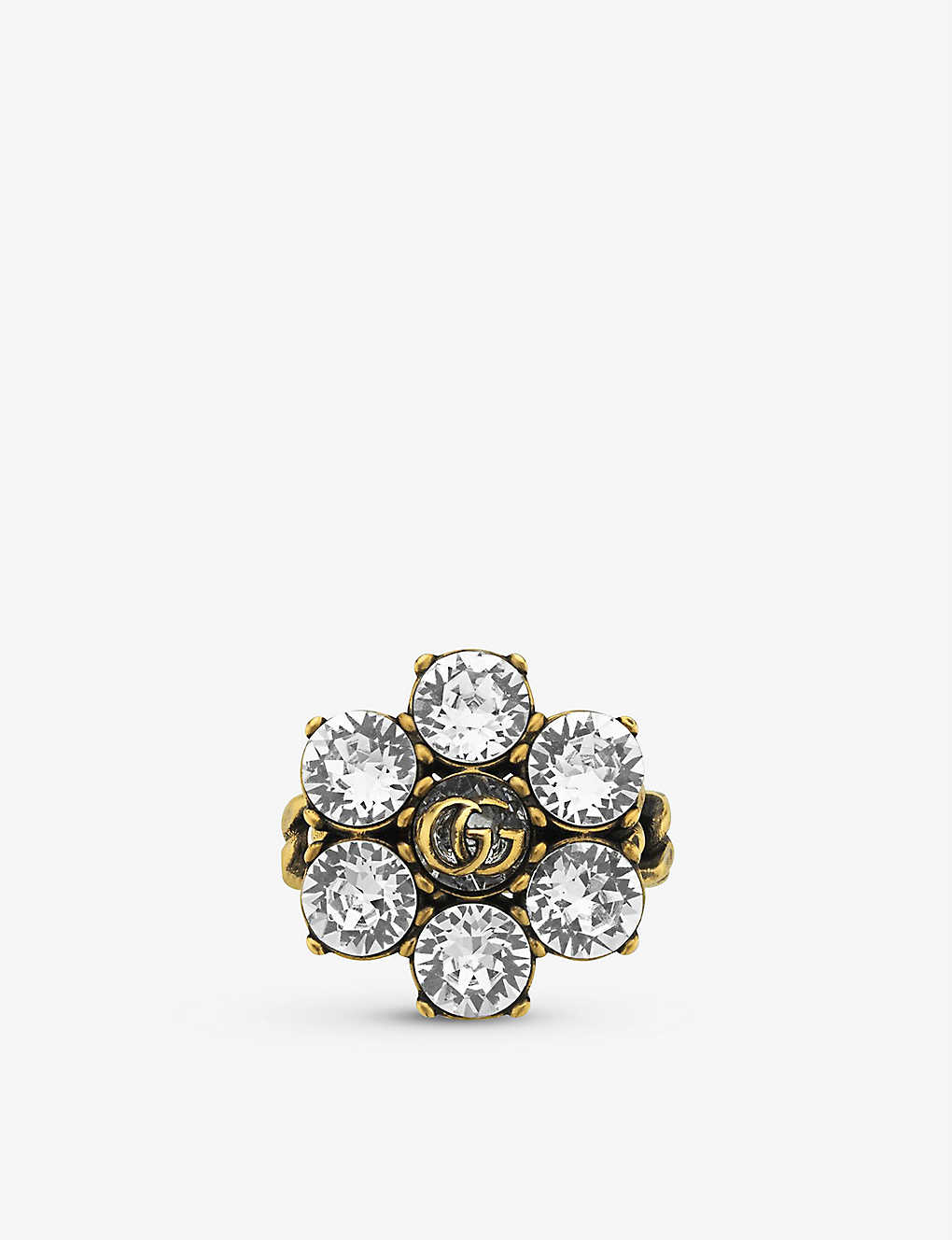 Gucci Gg Marmont Crystal Ring In Brass